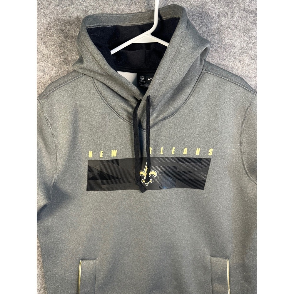 Nike NFL New Orleans Saints On-Field Hoodie Mens Medium Gray Black Pullover